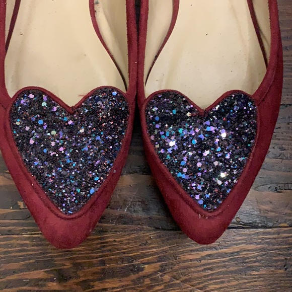 Burgundy sparkly heart Penny Loves Kenny flats - Picture 5 of 6